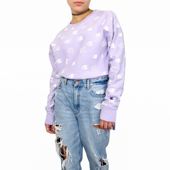 90s Vintage Champion Pastel Purple Crewneck Pullover Logo Sweatshirt XS - Picture 5 of 5